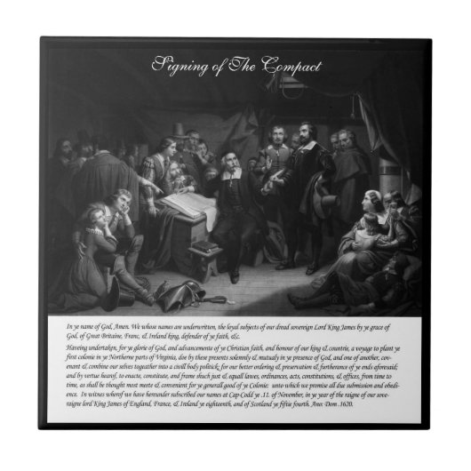Mayflower - Unterzeichnen des Vertrages Fliese (Vorderseite)