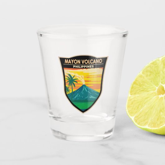 Mayon Volcanes Philippinen Reisen Kunst Vintag Schnapsglas (Vorderseite)