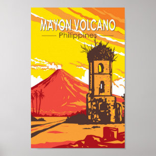 Mayon Volcano Cagsawa Ruins Philippines Poster