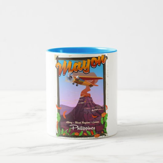 Mayon Volcano philippines Adventure Poster Zweifarbige Tasse (Mittel)