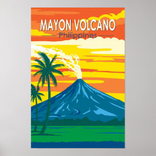 Mayon Vulkan Philippinen Reise Kunst Vintage Poster