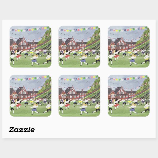 Maypole Dancing 1991 Quadratischer Aufkleber (Blatt)