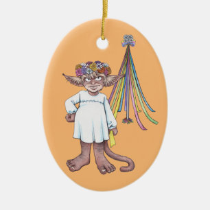 Maypole Monkey Gnome Keramik Ornament