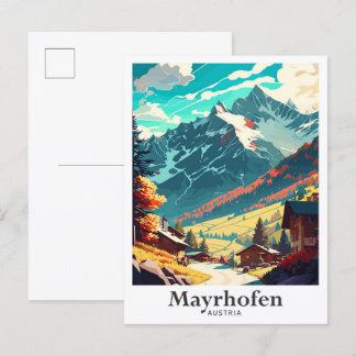 Mayrhofen Österreich Art Vintage Travel Illustrati Postkarte