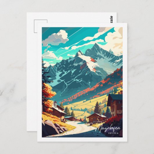 Mayrhofen Österreich Vintage Illustration Postkarte (Vorne/Hinten)