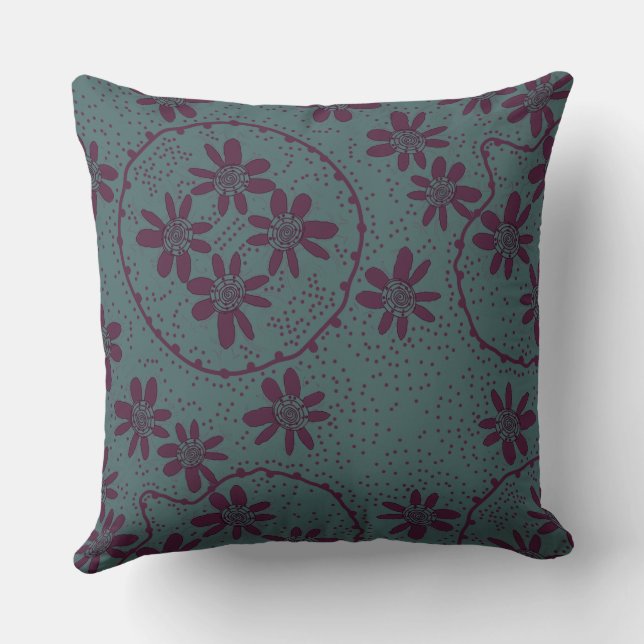 Maz Floral Bubbles Polka Dusty Seaweed Eggplant Kissen (Rückseite)
