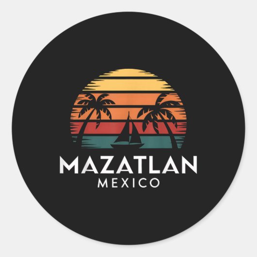 Mazatlan Mexico Retro Sunset Sailboat Vacation Sou Runder Aufkleber (Vorderseite)