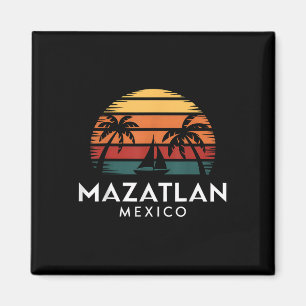 Mazatlan Mexiko Retro-Sonnenuntergang-Segelboot-Ur Magnet