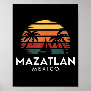 Mazatlan Mexiko Retro-Sonnenuntergang-Segelboot-Ur Poster
