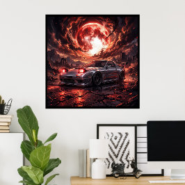 Mazda RX7 FC unter einem karmesinroten Mond Poster