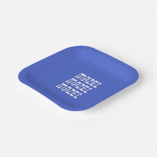 Mazel Mazel Mazel Hanukkah Blue Paper Plate Pappteller (Gewinkelt)