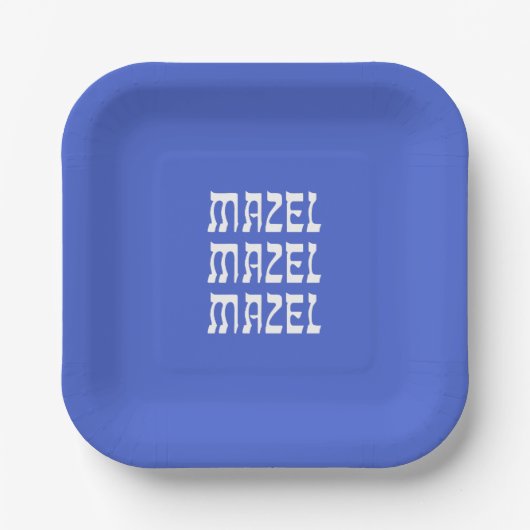 Mazel Mazel Mazel Hanukkah Blue Paper Plate Pappteller (Vorderseite)