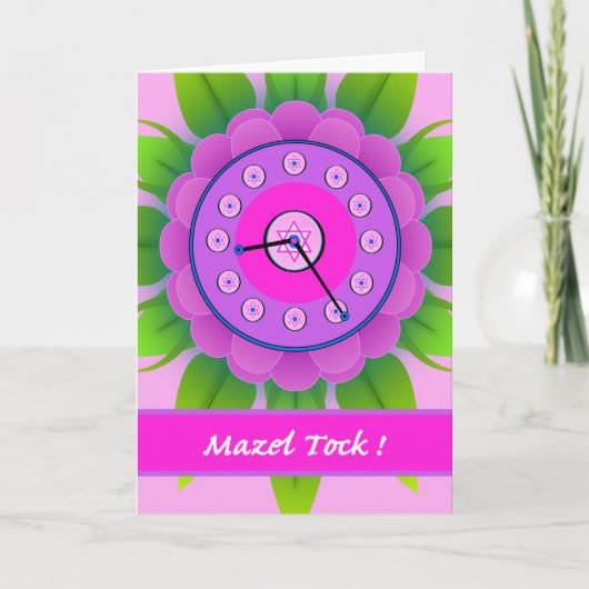 Mazel Tock! Mazel Tov zu Bat Mitzvah, Blume Clock Karte (Vorderseite)