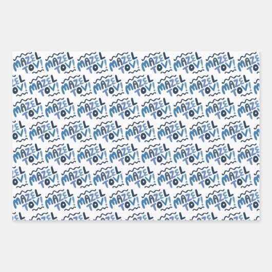 MAZEL TOV Bar Bat Mitzvah Handletter Jewish Blue Geschenkpapier Set (Vorderseite 2)
