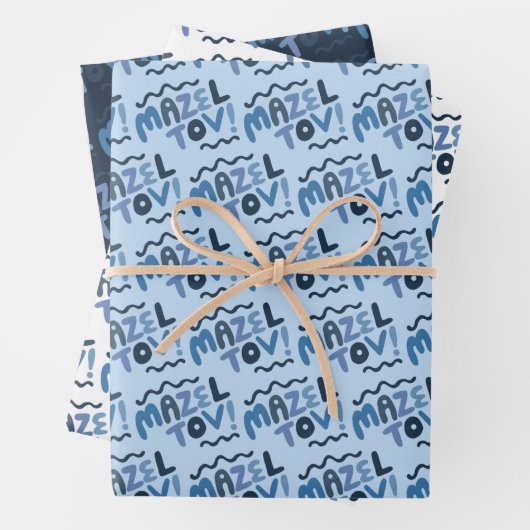 MAZEL TOV Bar Bat Mitzvah Handletter Jewish Blue Geschenkpapier Set (Beispiel)