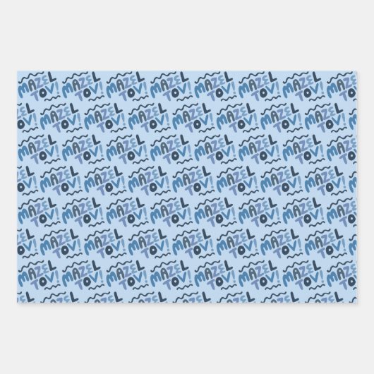 MAZEL TOV Bar Bat Mitzvah Handletter Jewish Blue Geschenkpapier Set (Vorderseite)