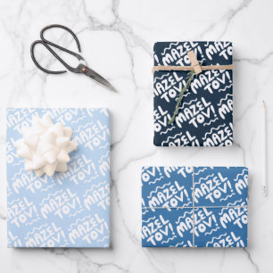 MAZEL TOV Bar Bat Mitzvah Handletter Jewish Blue Geschenkpapier Set