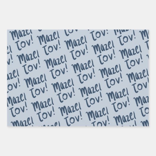 MAZEL TOV Bar Bat Mitzvah Handletter Jewish Blue Geschenkpapier Set (Vorderseite 3)