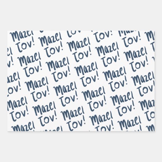 MAZEL TOV Bar Bat Mitzvah Handletter Jewish Blue Geschenkpapier Set (Vorderseite 2)