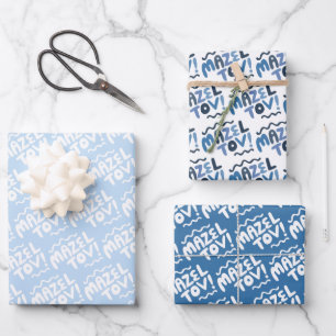 MAZEL TOV Bar Bat Mitzvah Handletter Jewish Blue Geschenkpapier Set