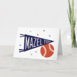 Mazel Tov Baseball Pennant Card Karte<br><div class="desc">Ein Retro-Baseball-Pennant, der "Mazel Tov" sagt, ein Baseball und Sterne, alle mit handgeschriebenem Aussehen, machen dies zur perfekten Karte für eine Babydusche, Bar mitzvah, Fledermausmitzvah, Abschluss oder jedes andere Mal, wenn Sie will, einem Baseball-liebenden Kind oder seinen Eltern zu gratulieren! Dieses Design wurde von meinem eigenen Kampf inspiriert, Karten für...</div>