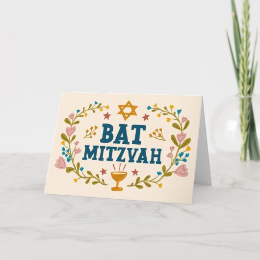 MAZEL TOV BAT MITZVAH Jüdische Blume individuell a Karte (Vorderseite)