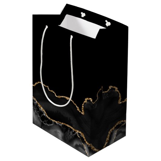 Mazel Tov Black Gold Personalisiert Bar Mitzvah Mittlere Geschenktüte (Rückseite Schrägansicht)