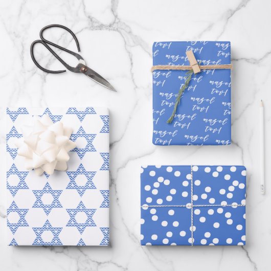 Mazel tov! Blue Star von David & Punkts Geschenkpapier Set (Vorderseite)