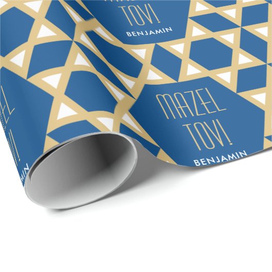 Mazel Tov Custom Greeting Star von David Pattern Geschenkpapier (Rolleneckpunkt)