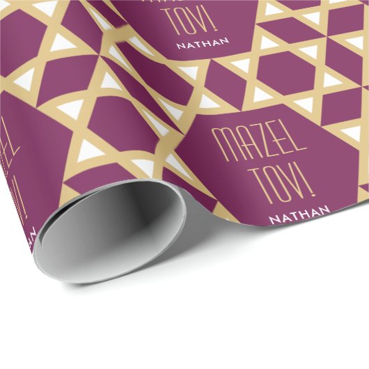 Mazel Tov Custom Greeting Star von David Pattern Geschenkpapier (Rolleneckpunkt)