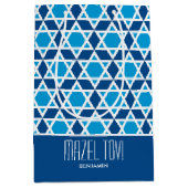 Mazel Tov Geometric Star Pattern Navy Blue Mittlere Geschenktüte (Vorderseite)