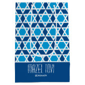 Mazel Tov Geometric Star Pattern Navy Blue Mittlere Geschenktüte (Rückseite)