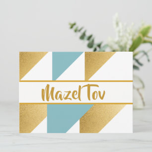 Mazel Tov Gratulationskarte, Gold Aqua Blau,  Einladung