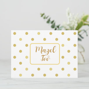 Mazel Tov Gratulationskarte, Gold Weiße Polka Einladung