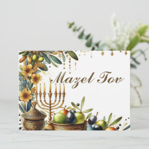 Mazel Tov Gratulationskarte, Oliven Menora Einladung