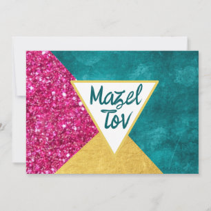 Mazel Tov Gratulationskarte, Rosa Glitter, Gold Einladung