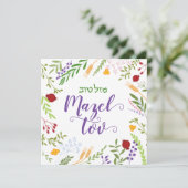 Mazel Tov Jewish Script Hebrew Whimsical Floral Karte (Stehend Vorderseite)