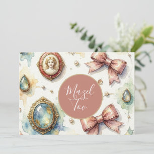 Mazel Tov Karte, Chic Pink Gold, Brosche Ästhetik Einladung