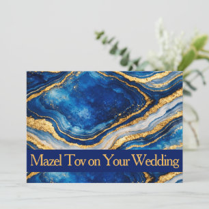 Mazel Tov Karte für Hochzeit, Blau Gold Achat, Lux