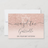 Mazel Tov Rose Gold Glitzer Rosa Bat Mitzvah Dankeskarte (Vorderseite)