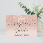 Mazel Tov Rose Gold Glitzer Rosa Bat Mitzvah Dankeskarte