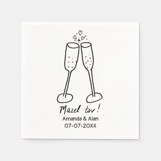 Mazel Tov Wedding Champagne Cheers Sketch CUSTOM Serviette (Vorderseite)