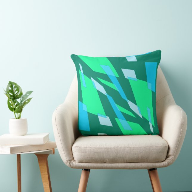 Mazipoodles Abstraction Perspektive Grün Blau Kissen (Stuhl )