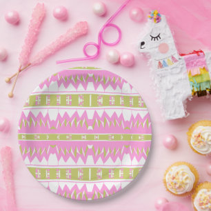 Mazipoodles Afrofuturist Pattern Pink White Green Pappteller