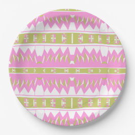 Mazipoodles Afrofuturist Pattern Pink White Green Pappteller