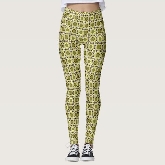 Mazipoodles bitesize Olive Green Donuts mit Weiß Leggings (Vorderseite)