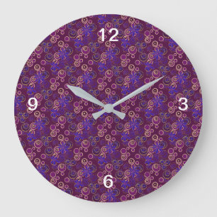 Mazipoodles Blumenbläschen Raute Plum Blue Beige Große Wanduhr