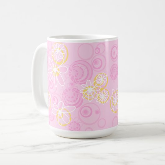 Mazipoodles Blumenbläschen - Rosa Gelb Weiß Kaffeetasse (Vorderseite Links)