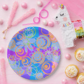 Mazipoodles Blumenblasen Multi Blue Orange Blue Pappteller (Party)