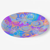 Mazipoodles Blumenblasen Multi Blue Orange Blue Pappteller (Schrägansicht)